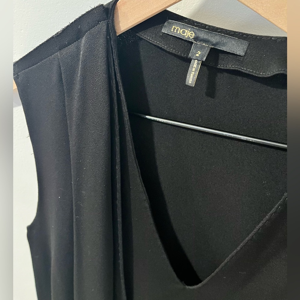 Maje - Black Draped V-Neck Mini Dress - Picture 4 of 4